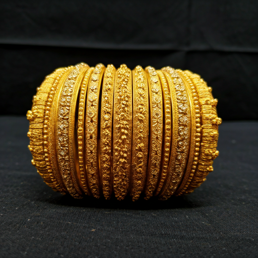 A collection of traditional Indian gold bangles.